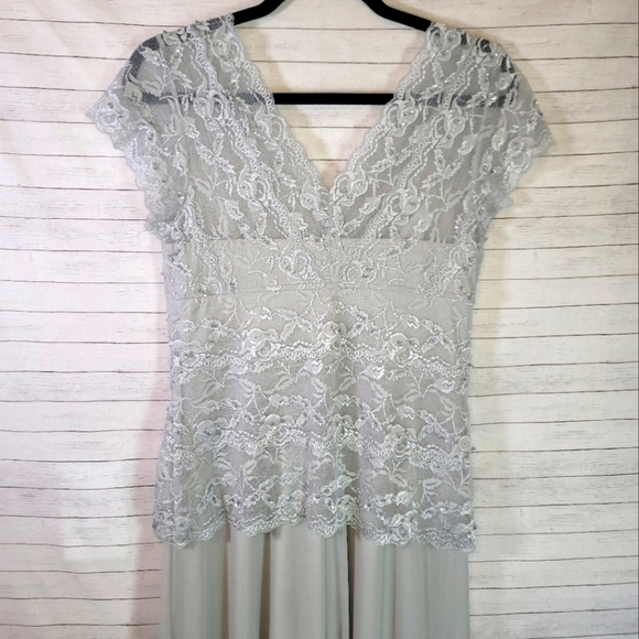MARINA GRAY BEADED LACE CAP SLEEVE MAXI DRESS, SZ 10 - Picture 6 of 11